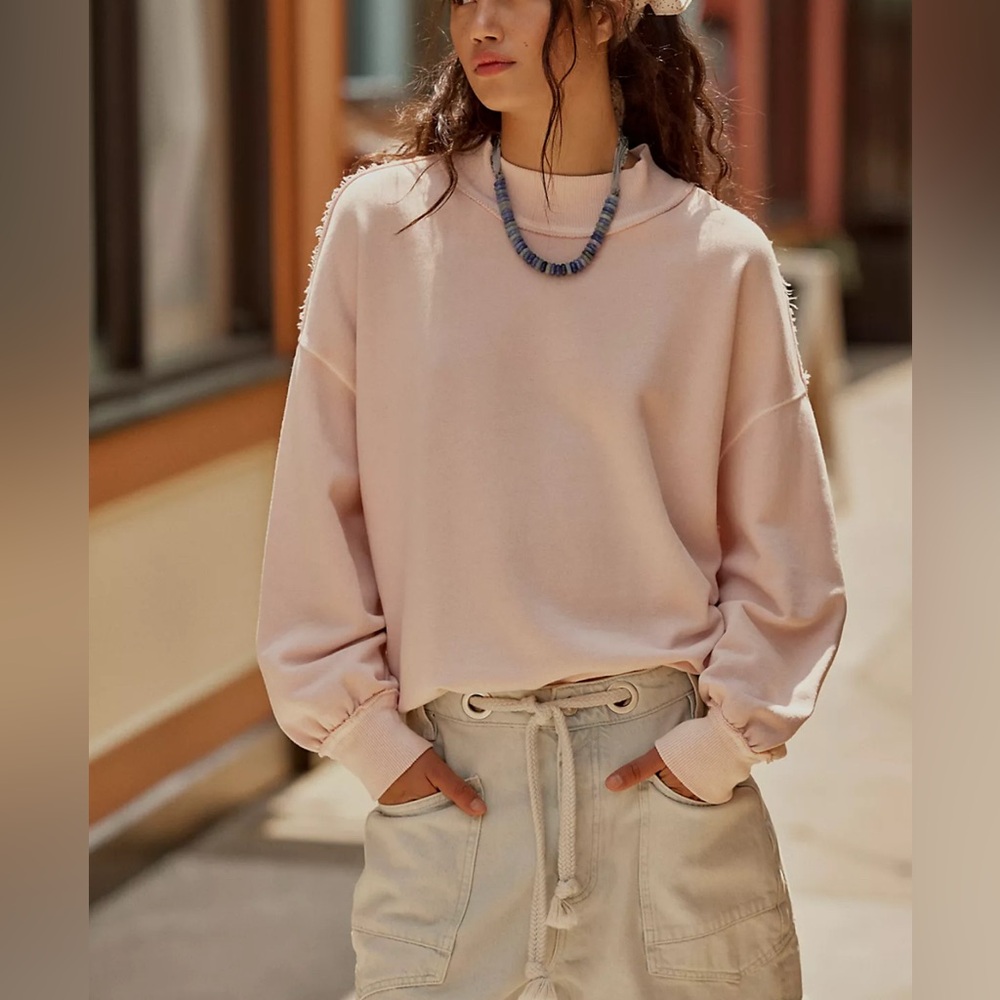 We The Free Pink Palm Springs Sweatshirt 100% Cotton